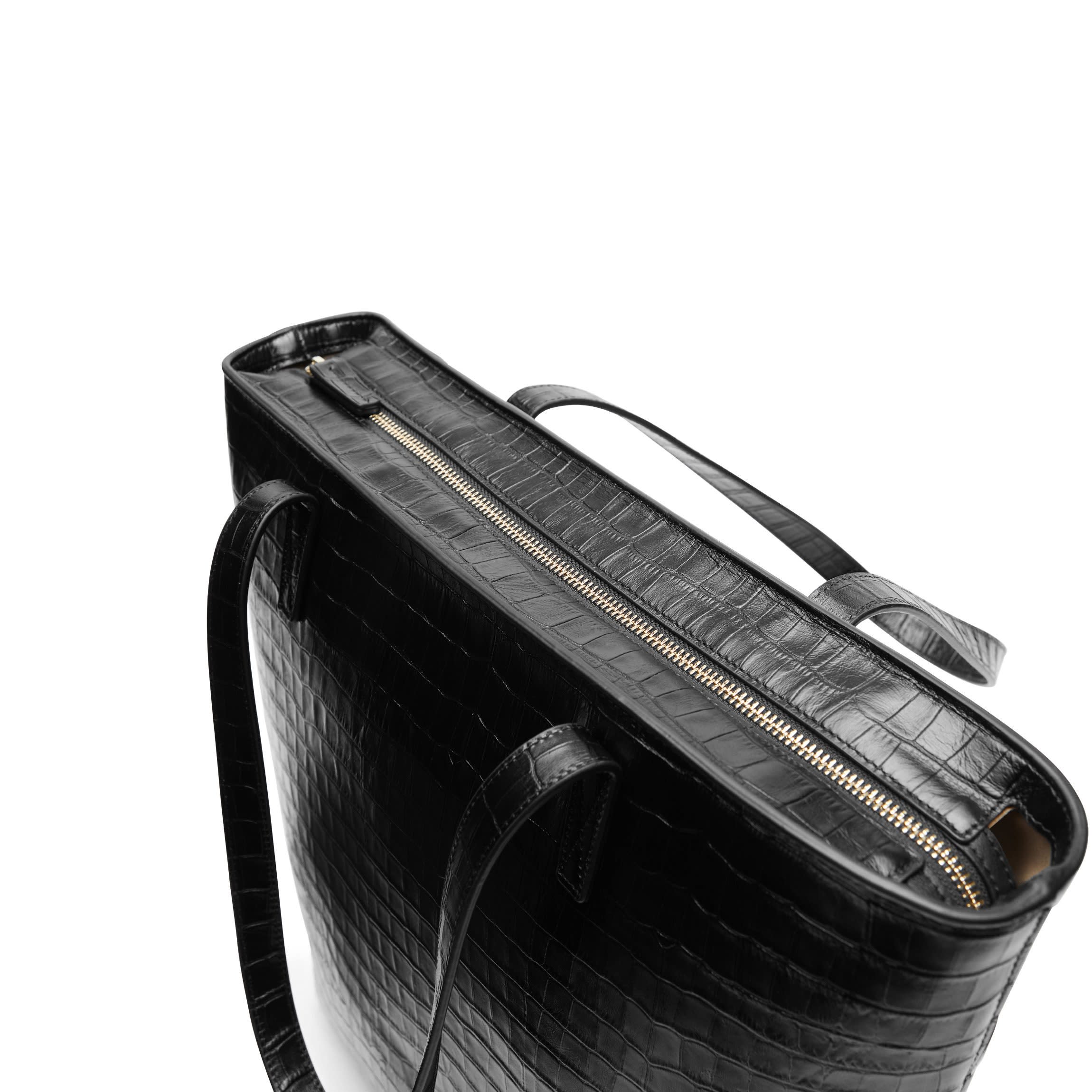 Alex Vertical Work Tote Black Croc - Image 7