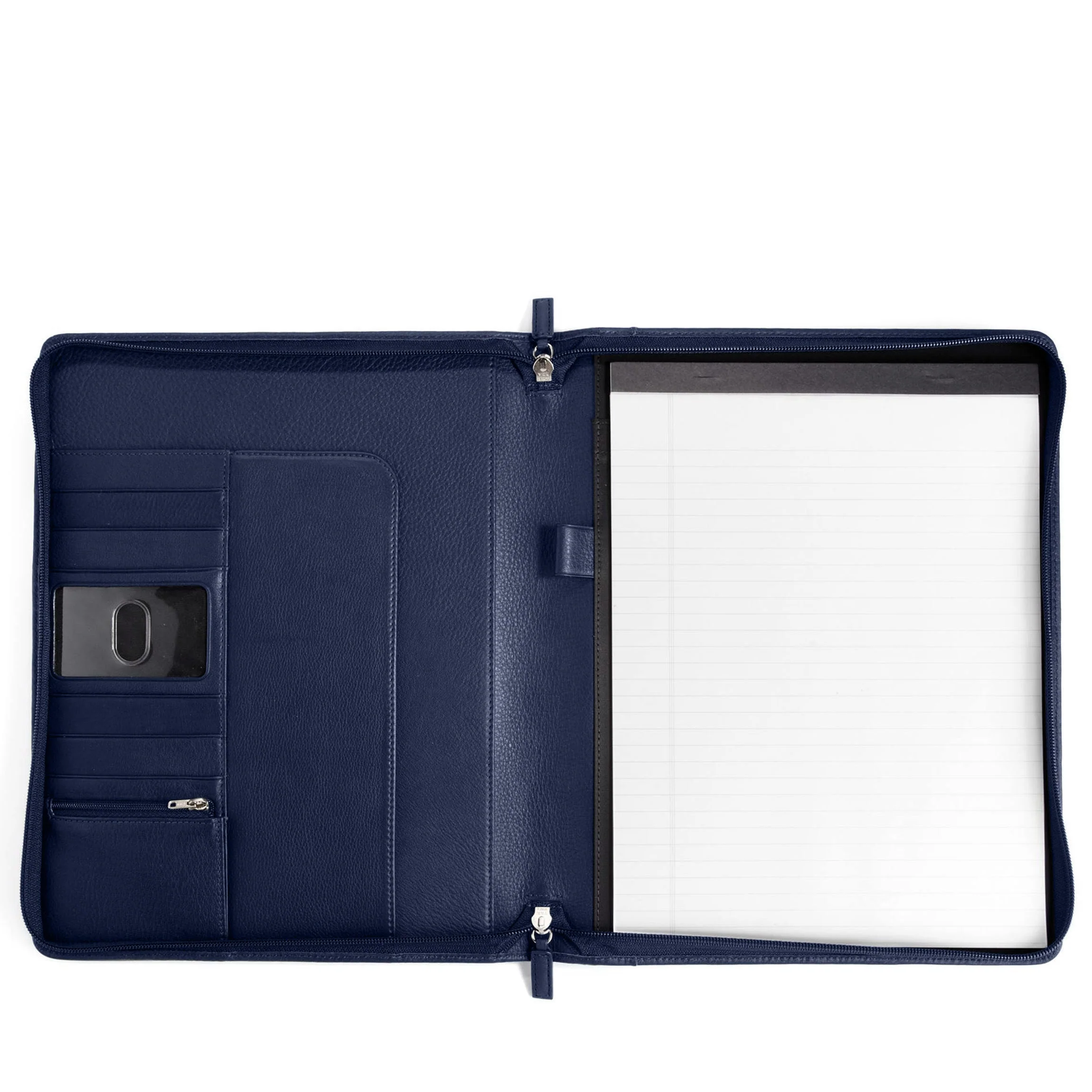 Classic Zippered Padfolio Navy Blue