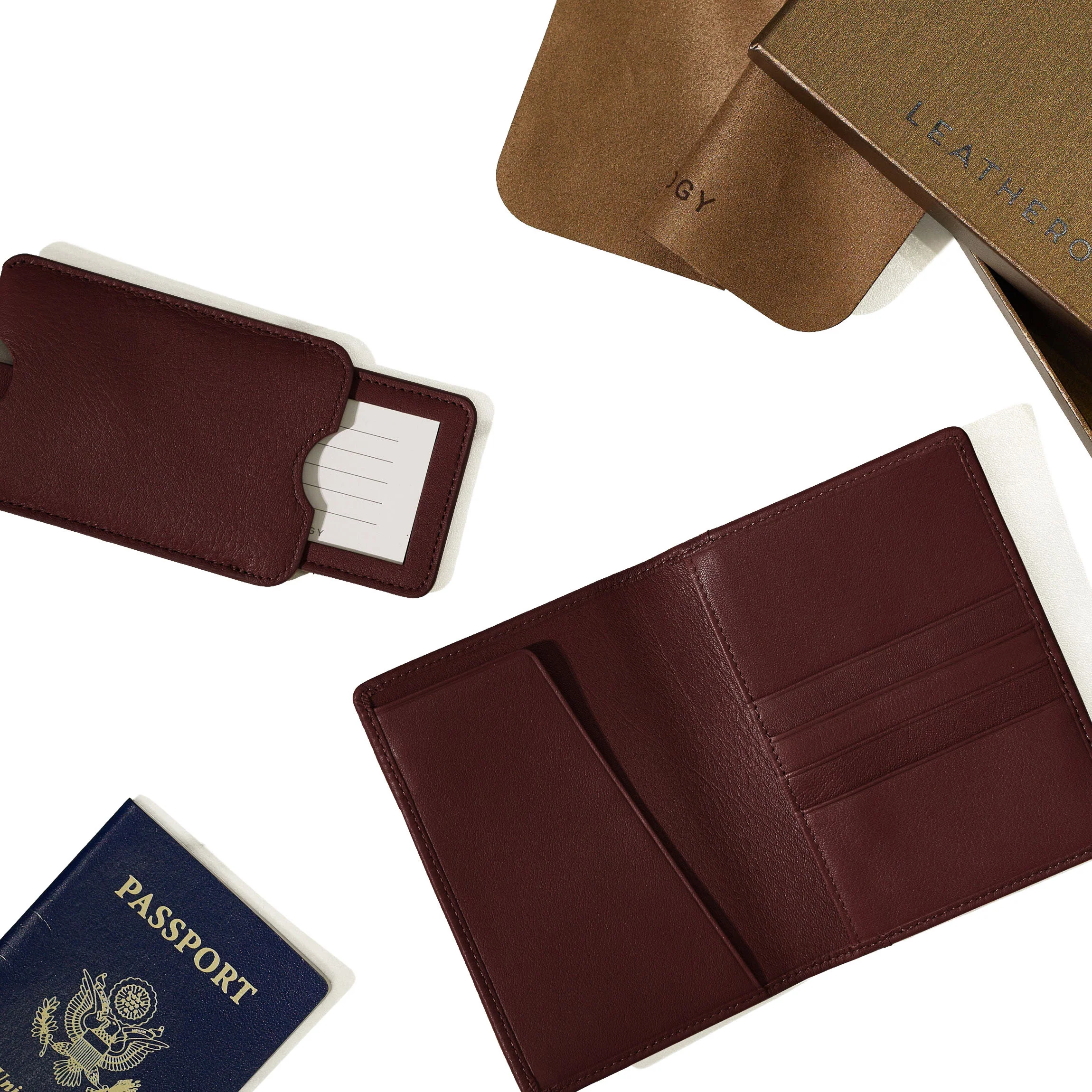 Deluxe Passport Cover + Luggage Tag Set Bordeaux - Image 2