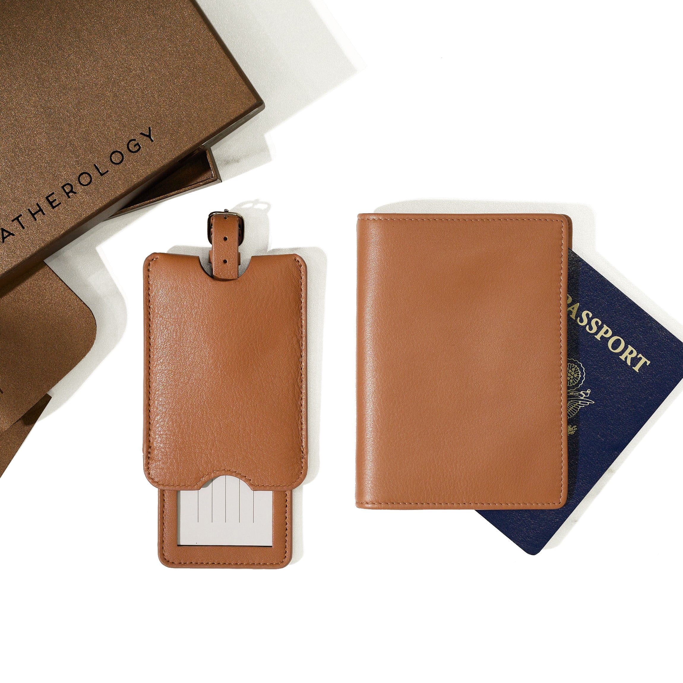 Deluxe Passport Cover + Luggage Tag Set Cognac