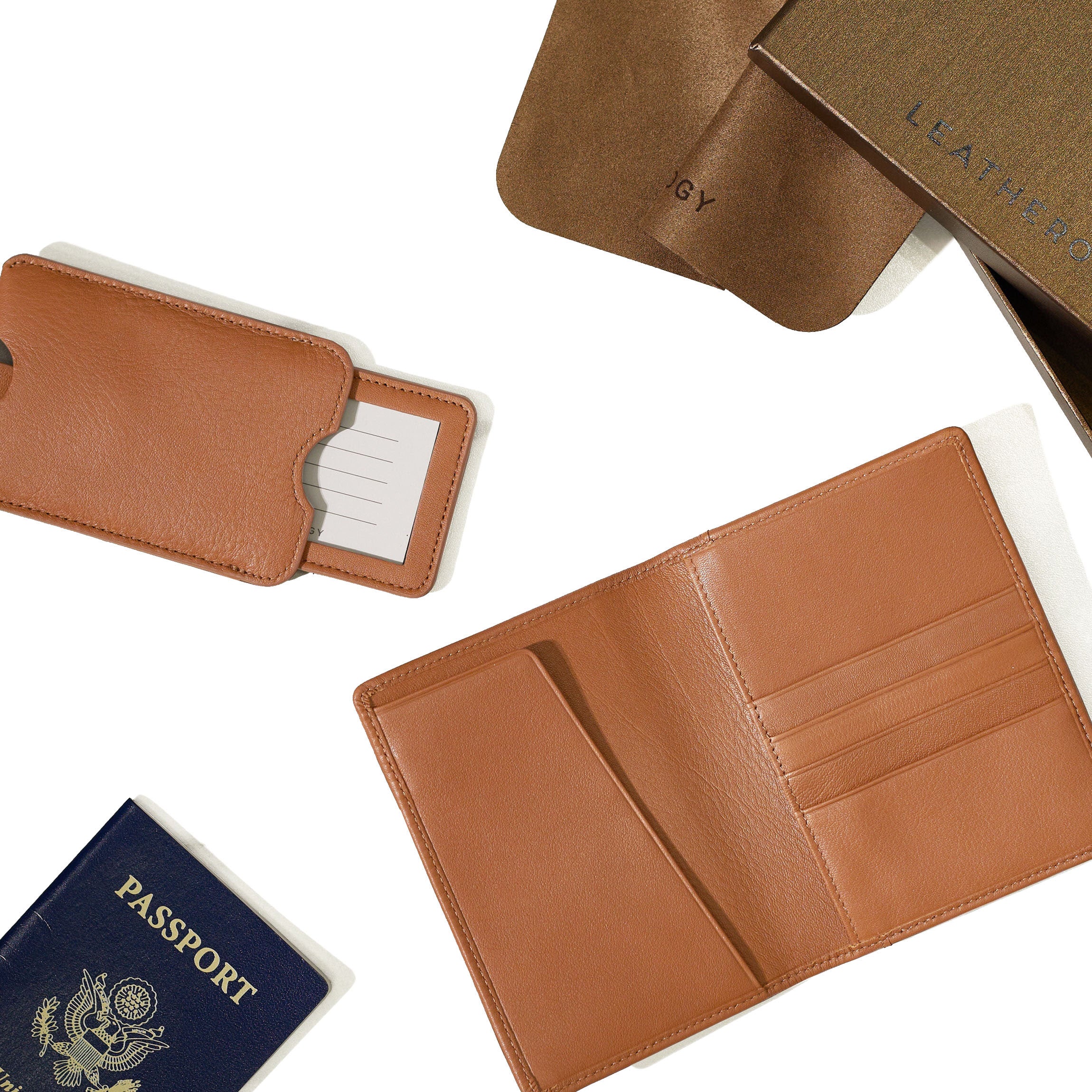 Deluxe Passport Cover + Luggage Tag Set Cognac - Image 3