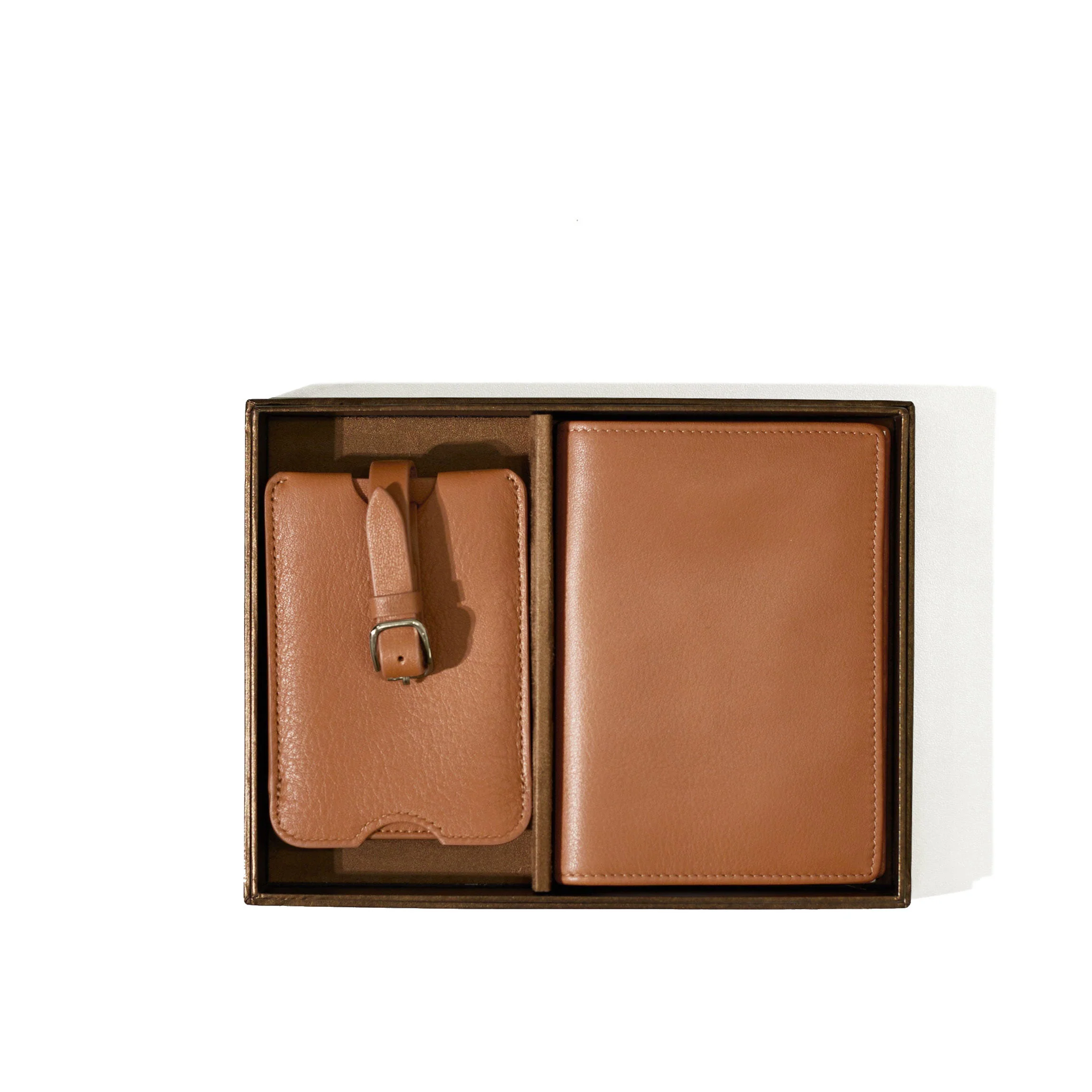 Deluxe Passport Cover + Luggage Tag Set Cognac - Image 5