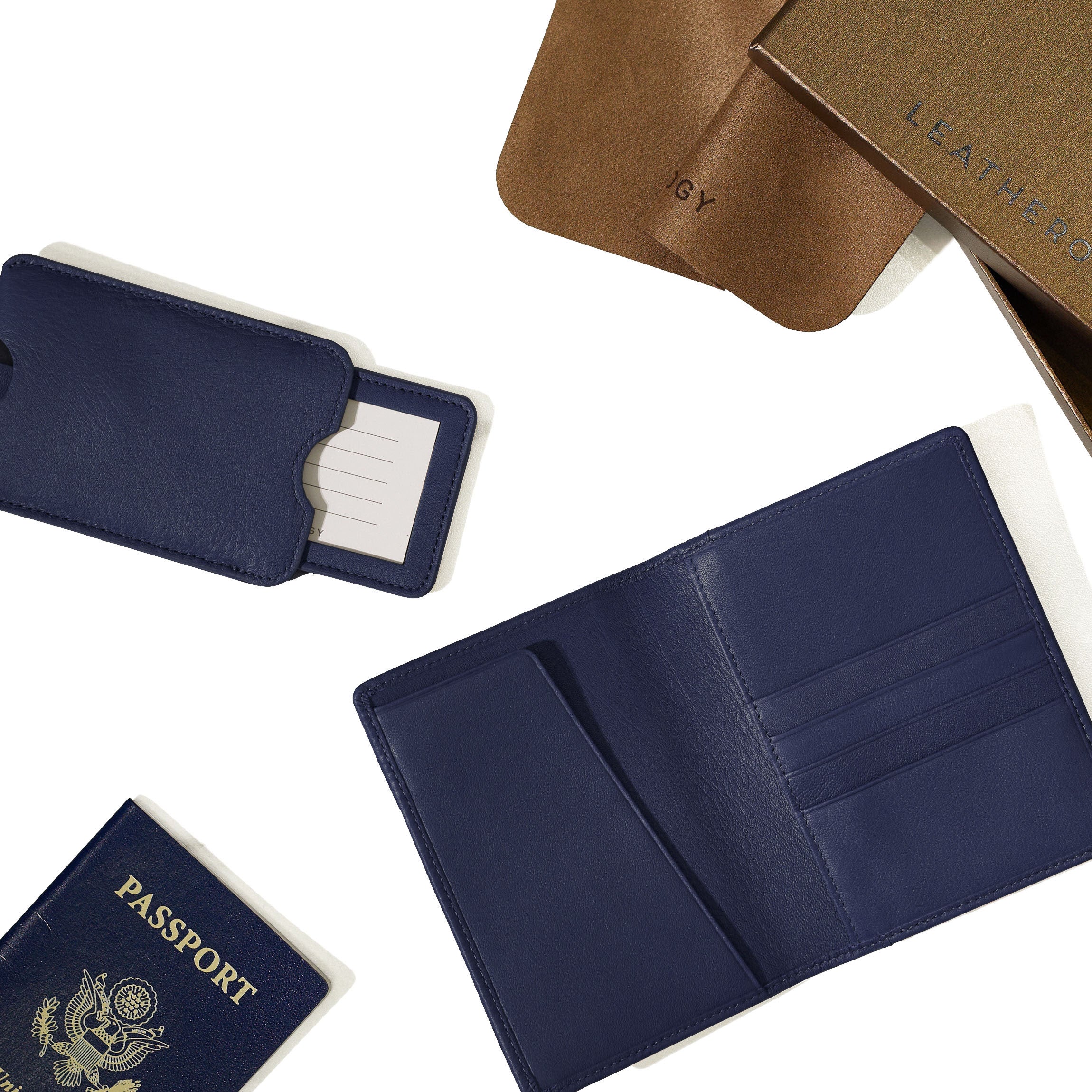 Deluxe Passport Cover + Luggage Tag Set Navy Blue - Image 2