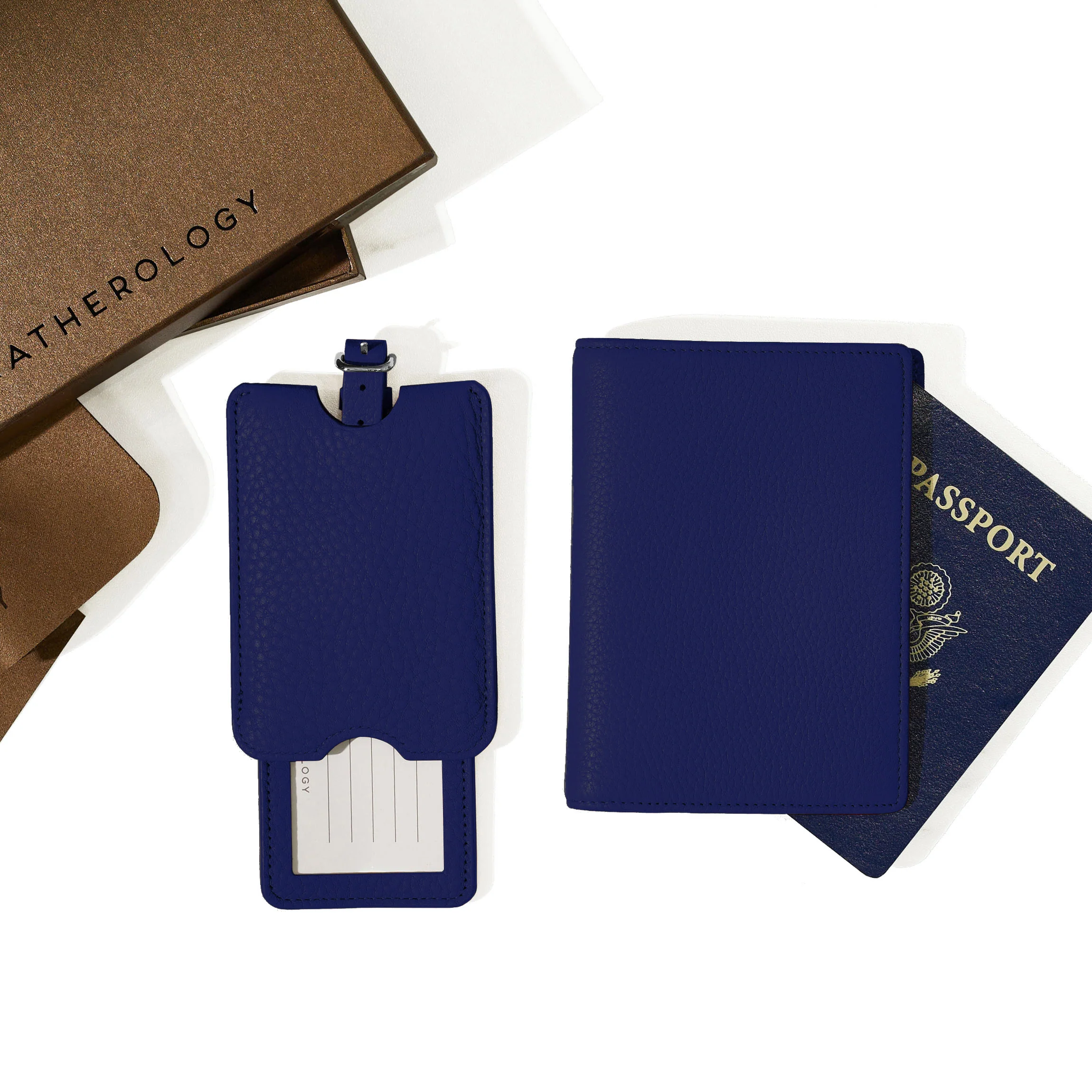 Deluxe Passport Cover + Luggage Tag Set Regatta Blue