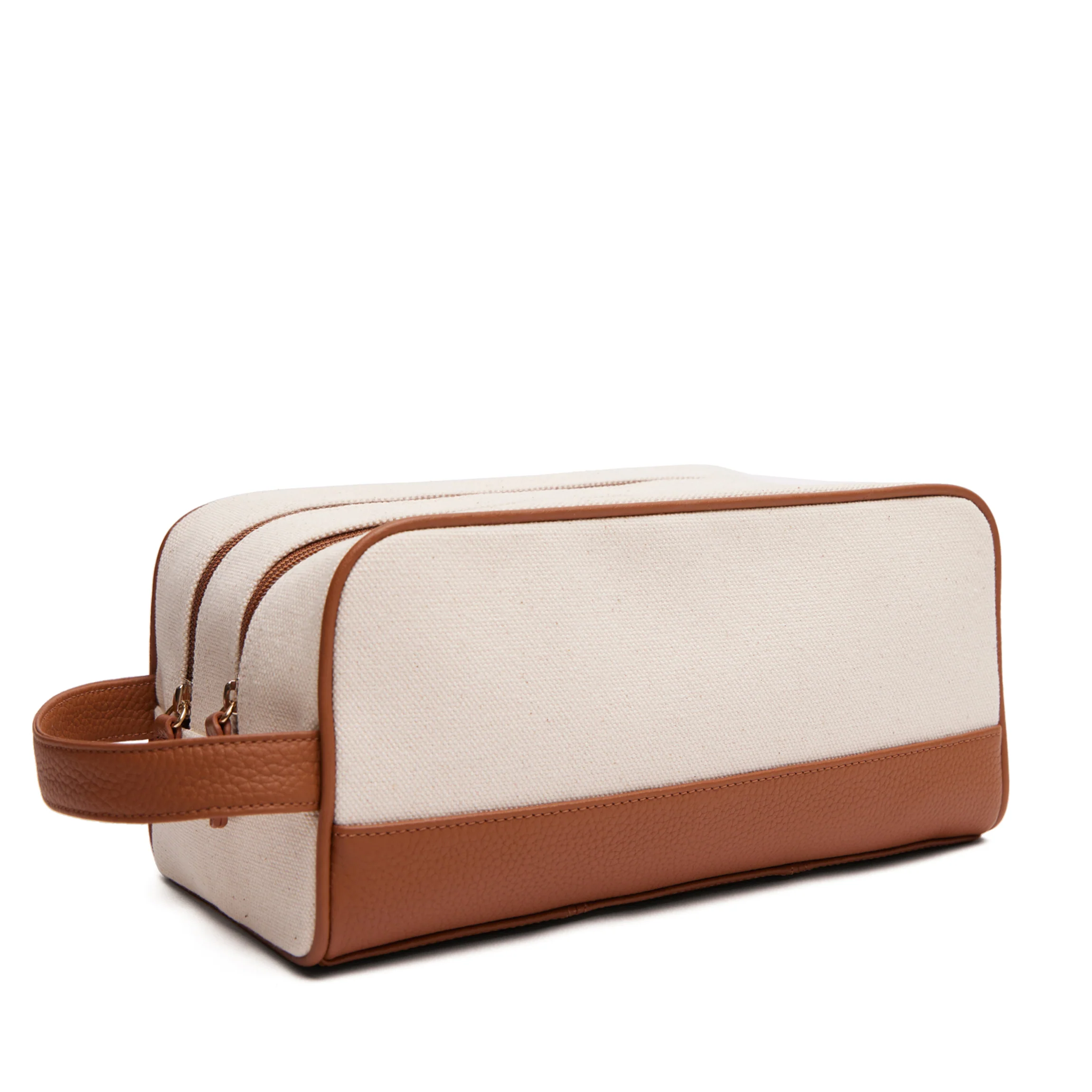 Double Zip Toiletry Bag Natural Canvas/Saddle Brown - Image 3