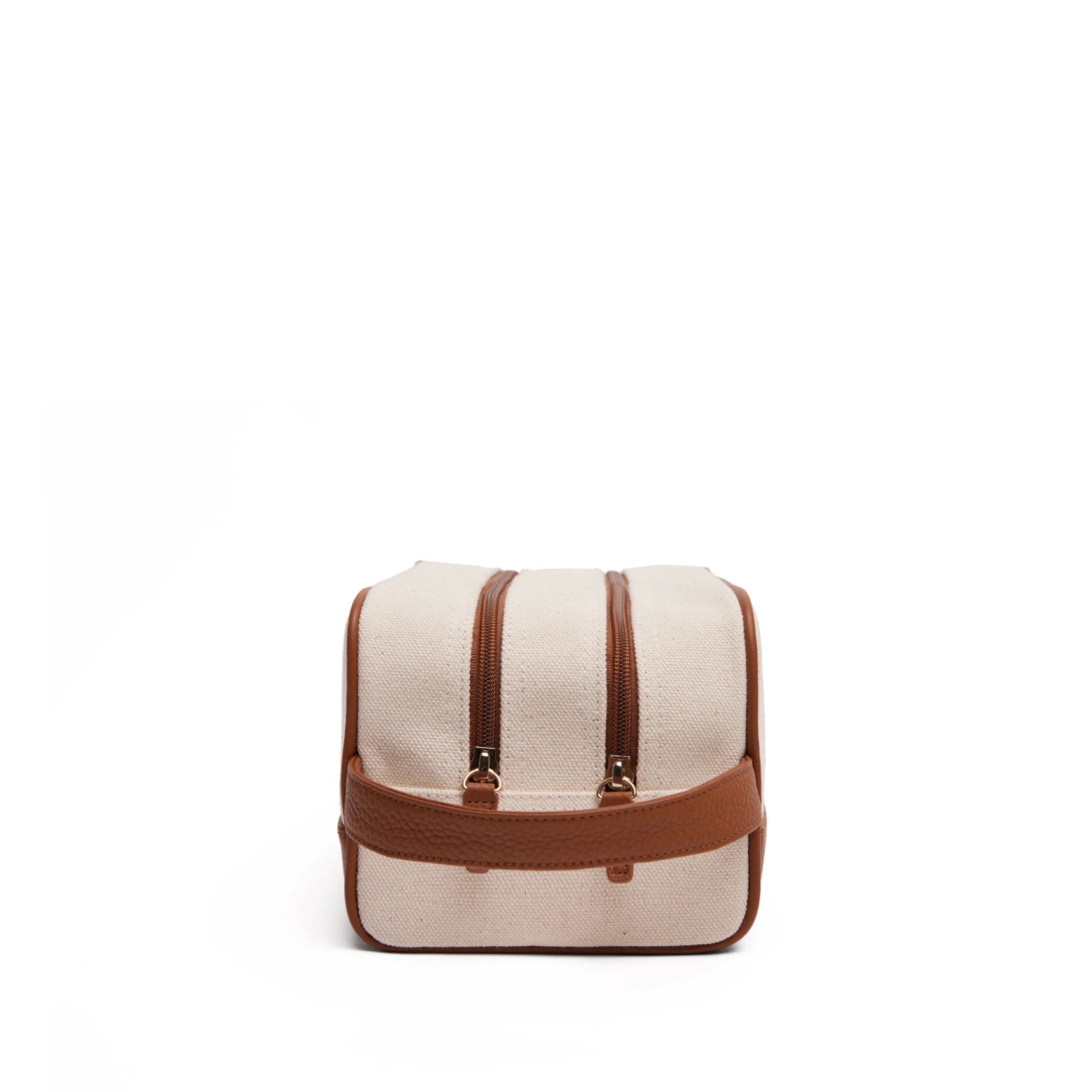Double Zip Toiletry Bag Natural Canvas/Saddle Brown - Image 5