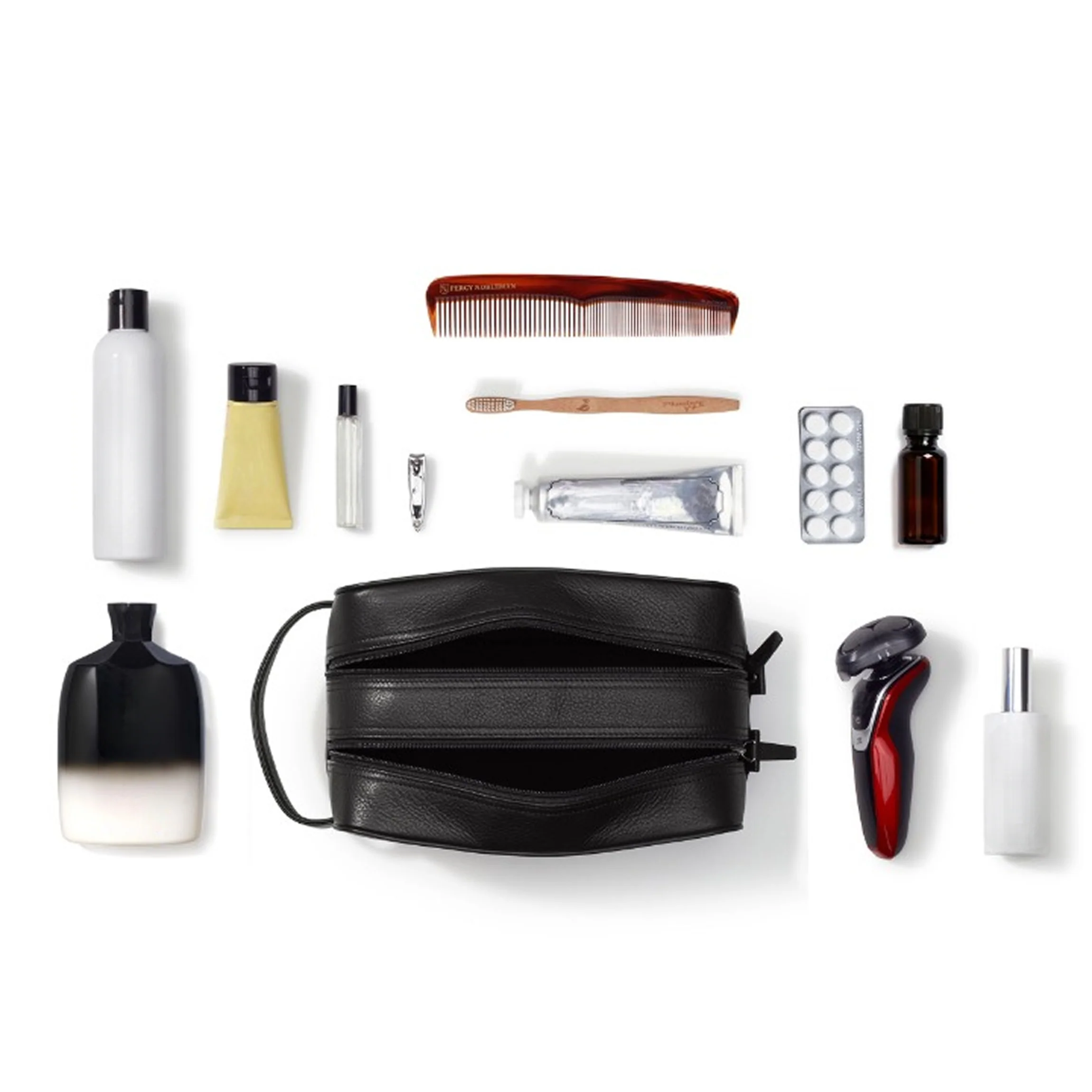 Double Zip Toiletry Bag Brown - Image 4