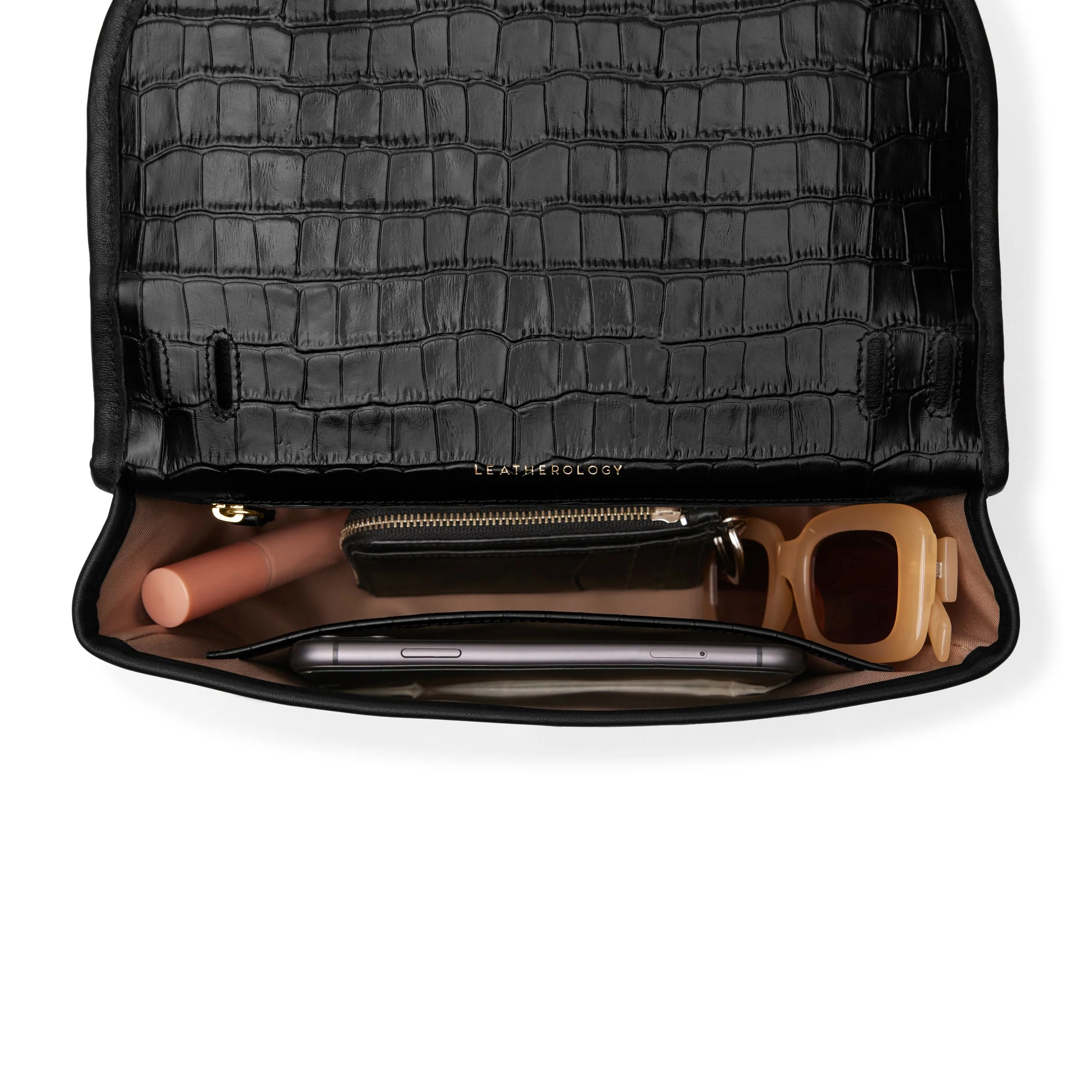Katy Medium Saddle Bag Black Croc - Image 7