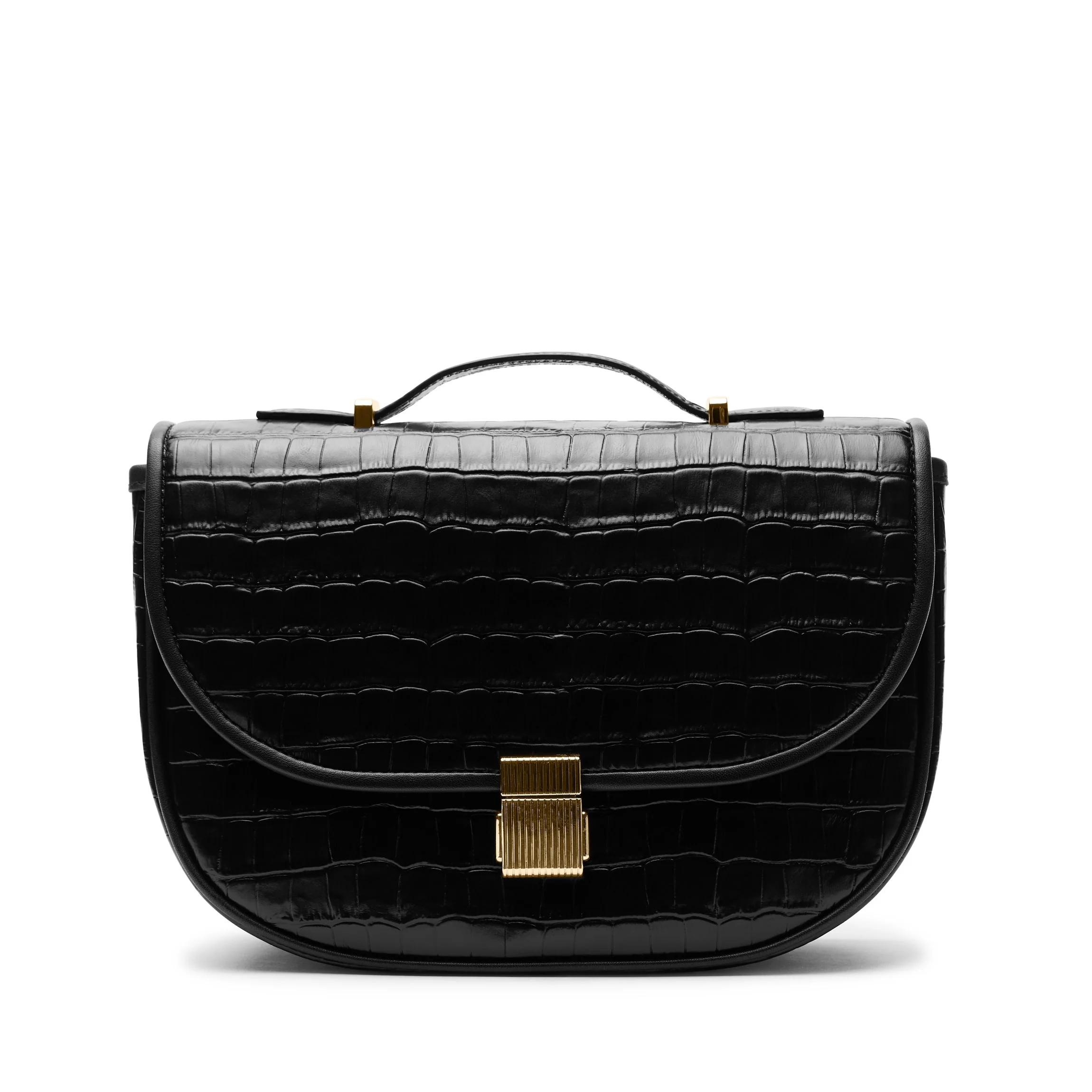 Katy Medium Saddle Bag Black Croc - Image 8