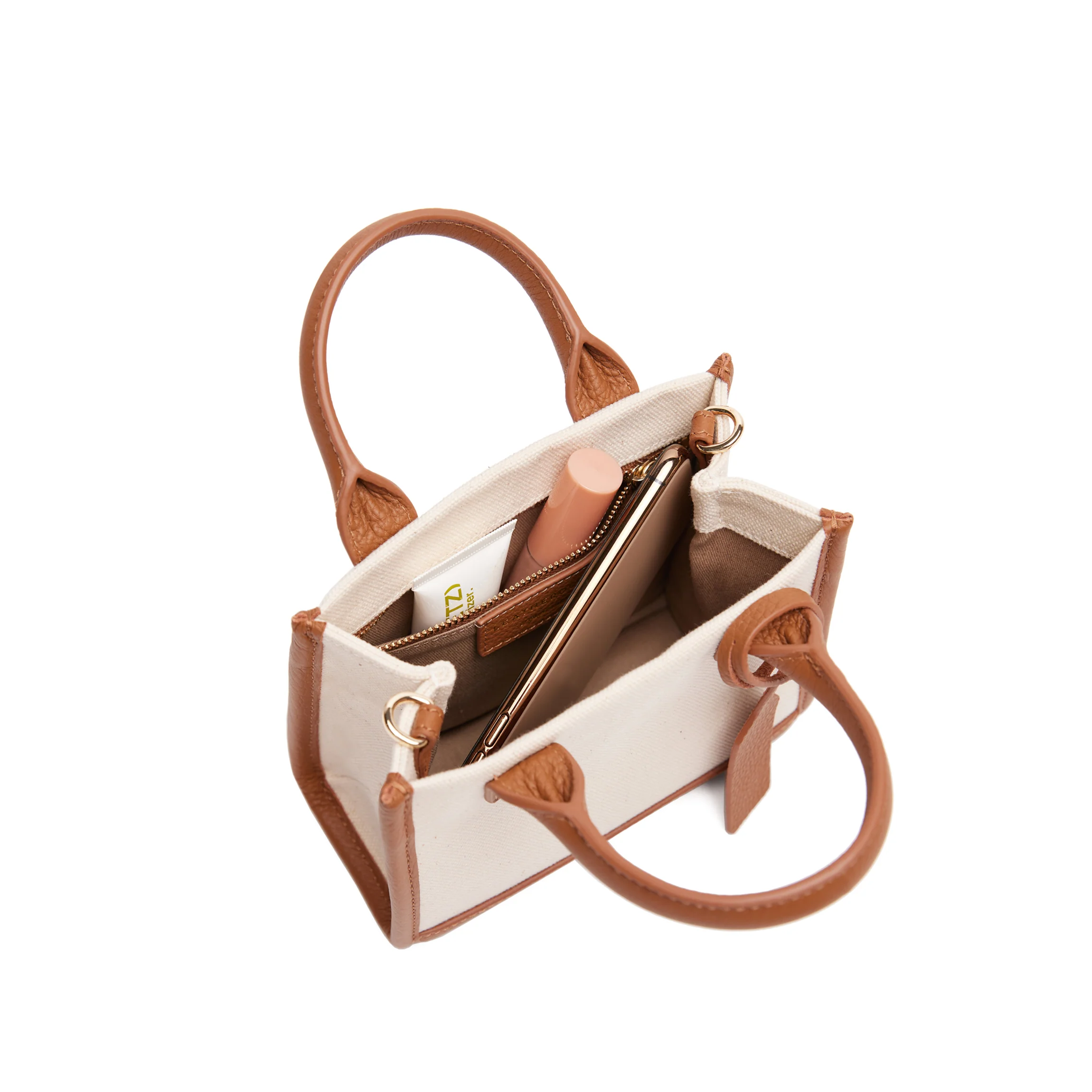 Kress Micro Crossbody Natural Canvas/Saddle Brown - Image 3