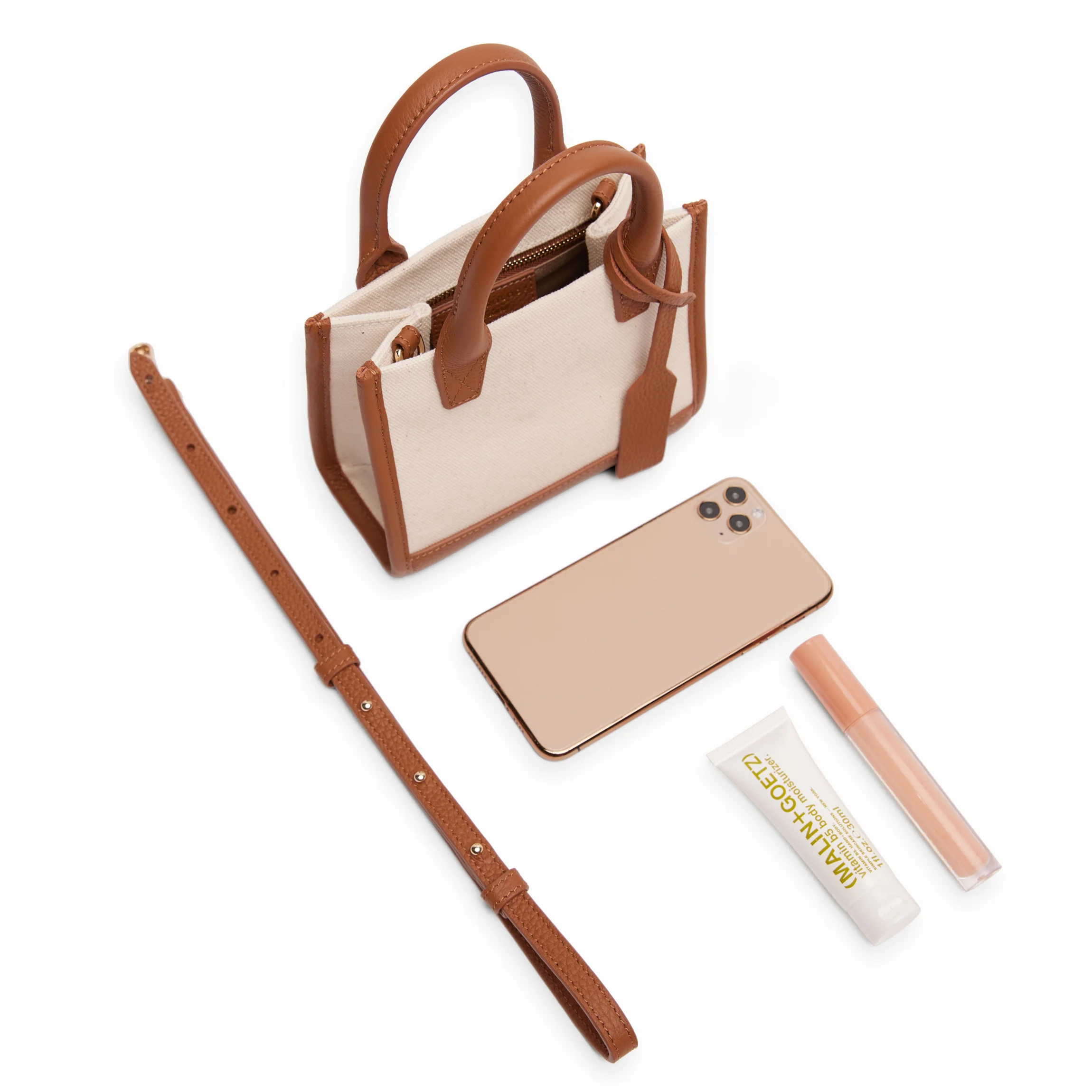 Kress Micro Crossbody Natural Canvas/Saddle Brown - Image 4