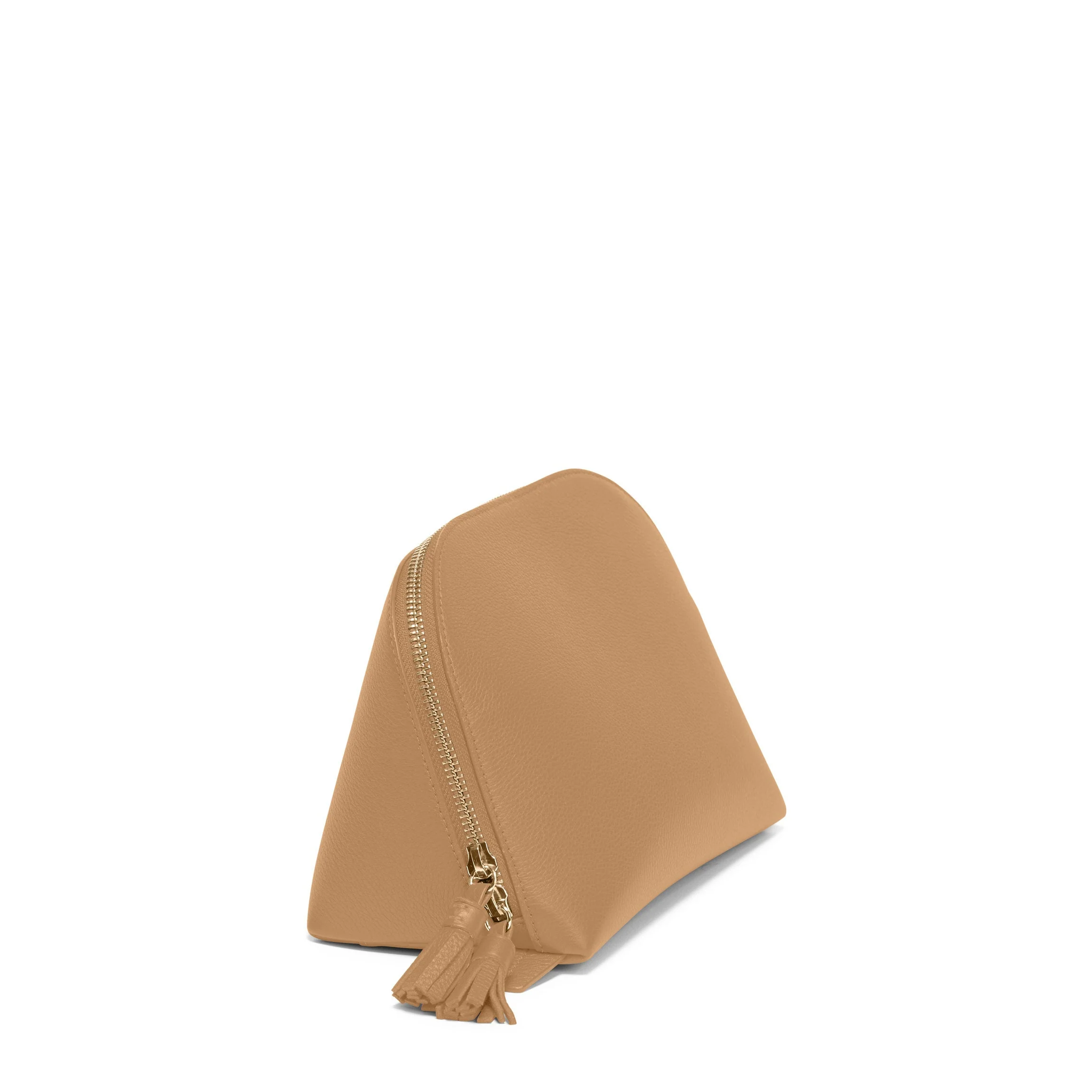 Large Clamshell Makeup Bag Camel - Image 2