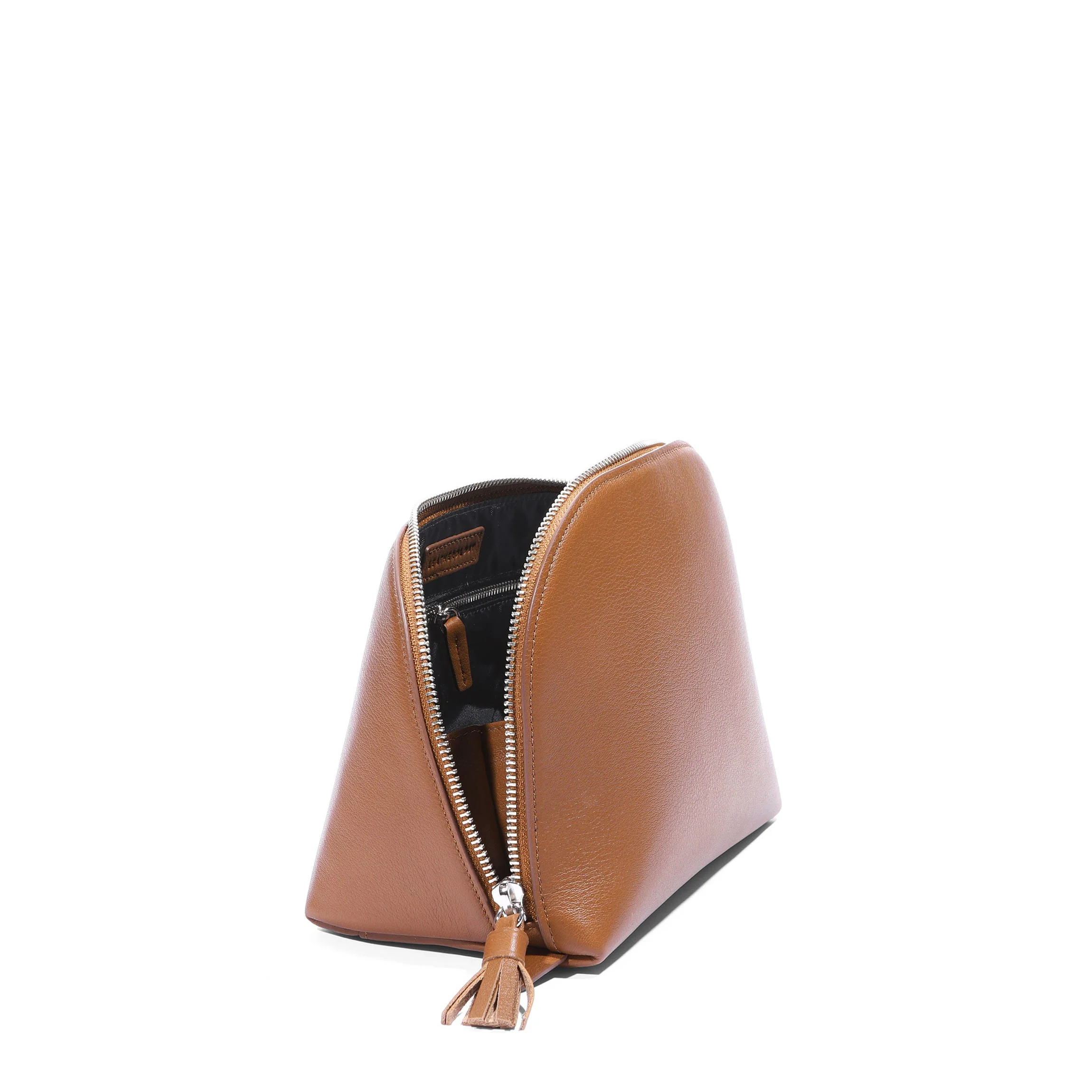 Large Clamshell Makeup Bag Cognac - Image 3