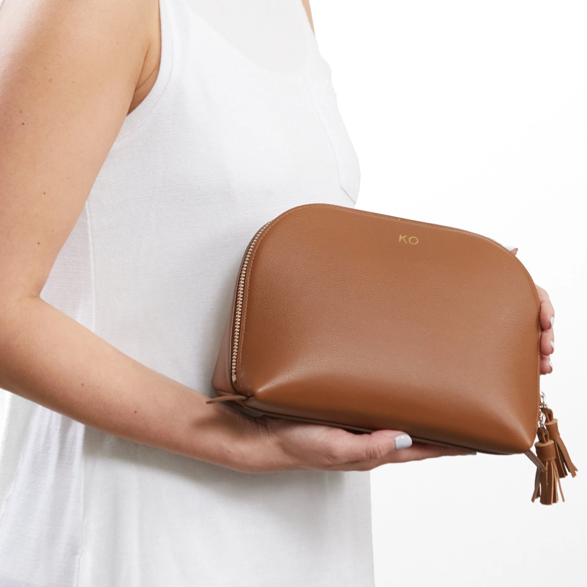 Large Clamshell Makeup Bag Cognac - Image 4