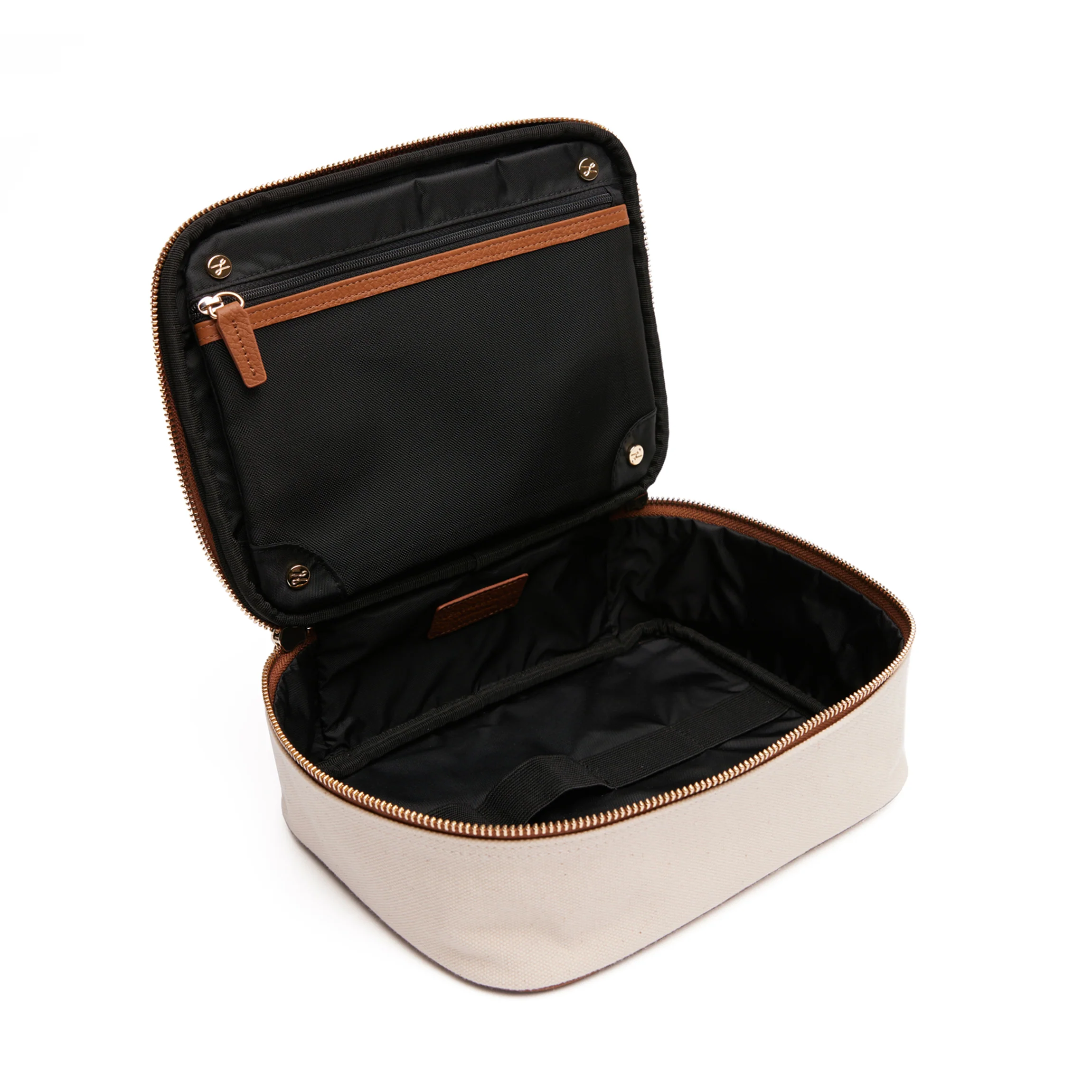 Large Travel Organizer in Canvas Natural Canvas/Saddle Brown - Image 2