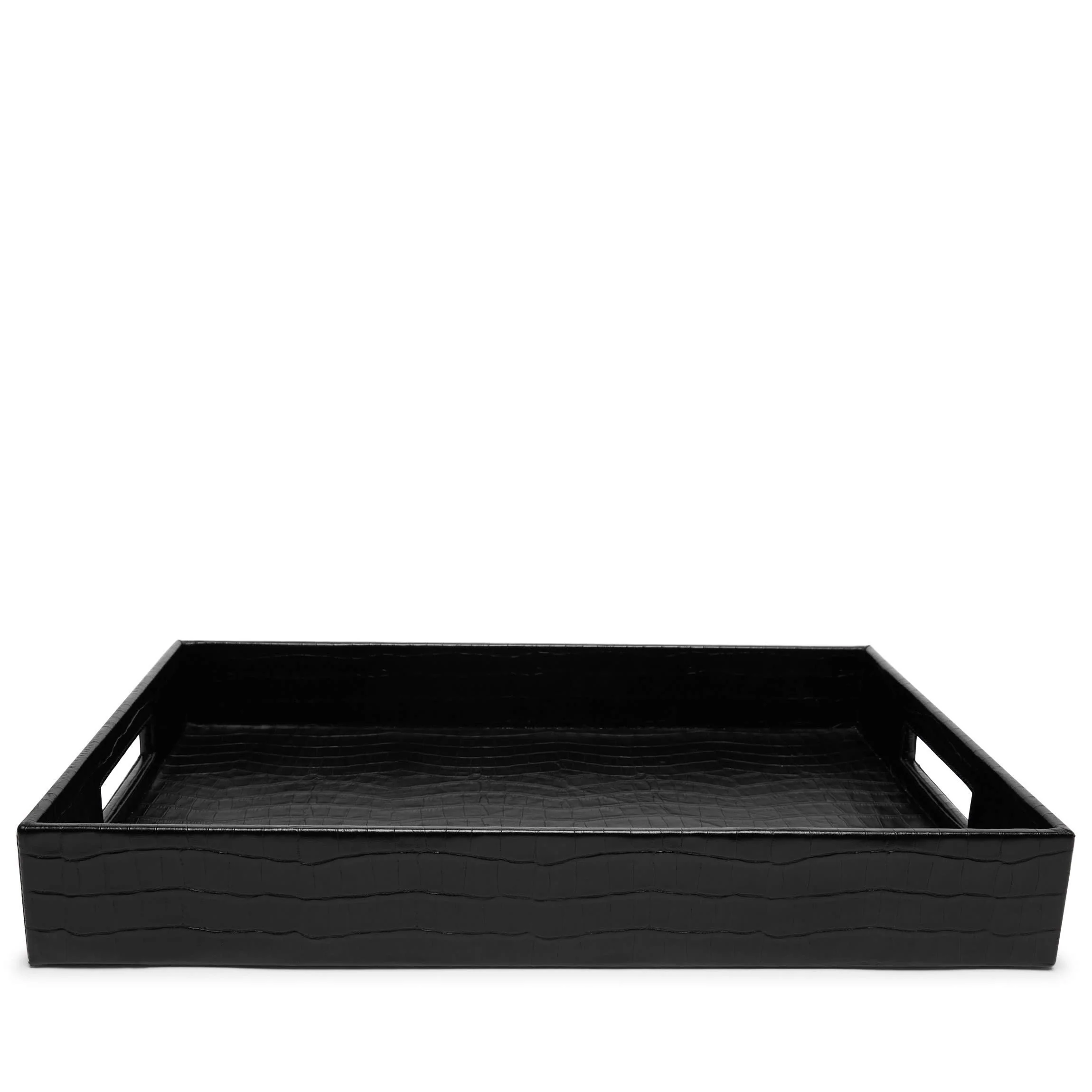Leather Decorative Tray Black Croc