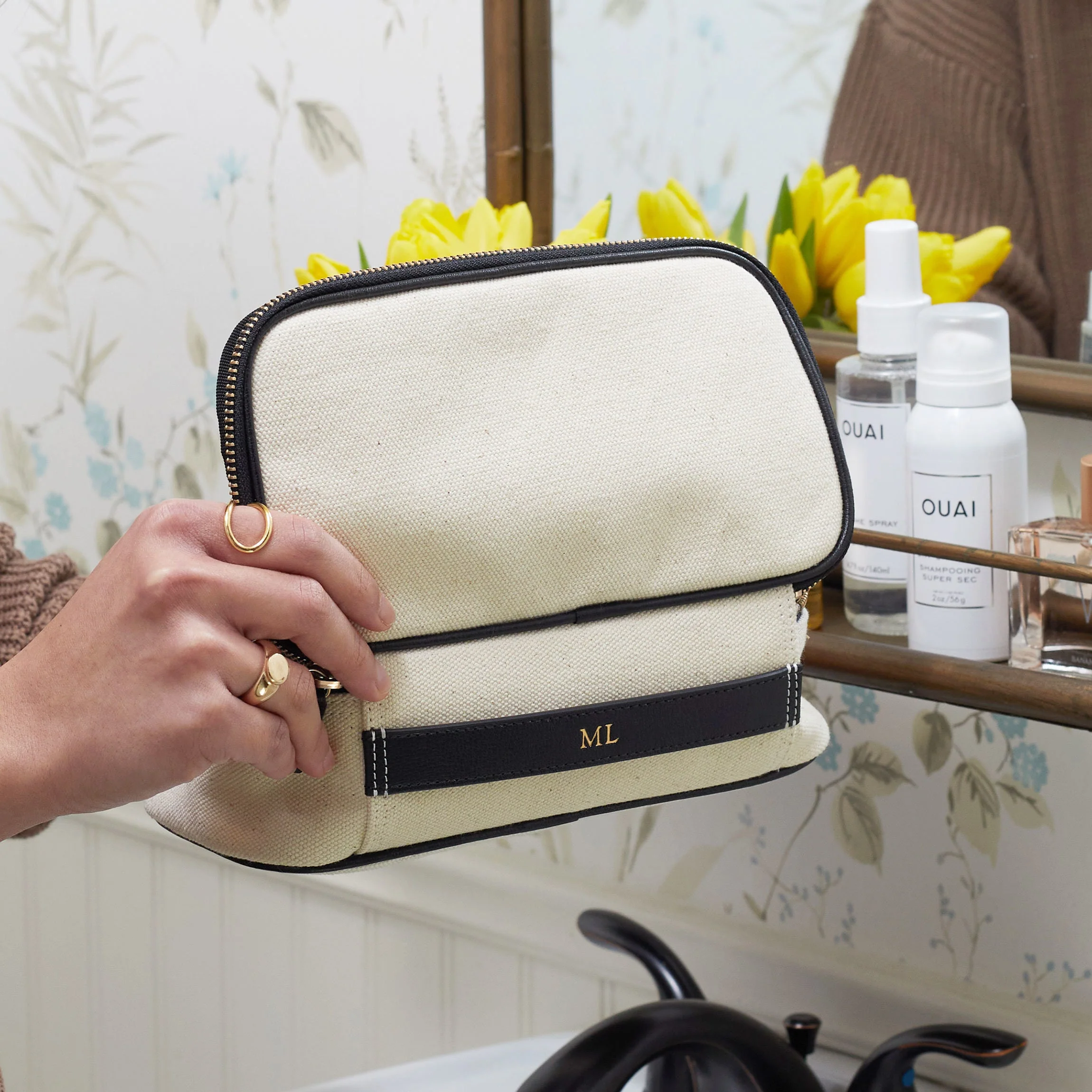 Medium Travel Organizer in Canvas Natural Canvas/Black - Image 3
