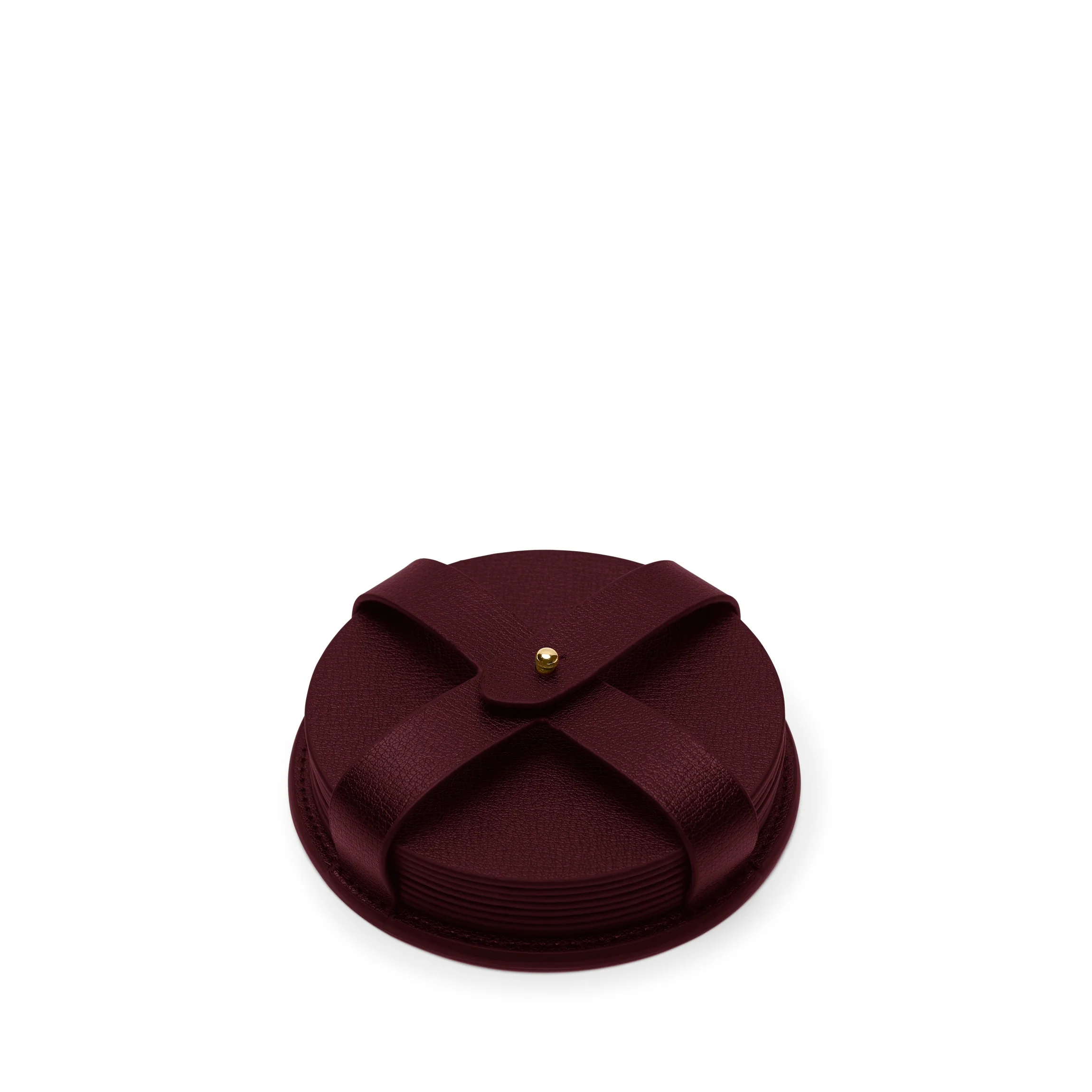 Modern Round Coasters and Holder, Set of 8 Oxblood