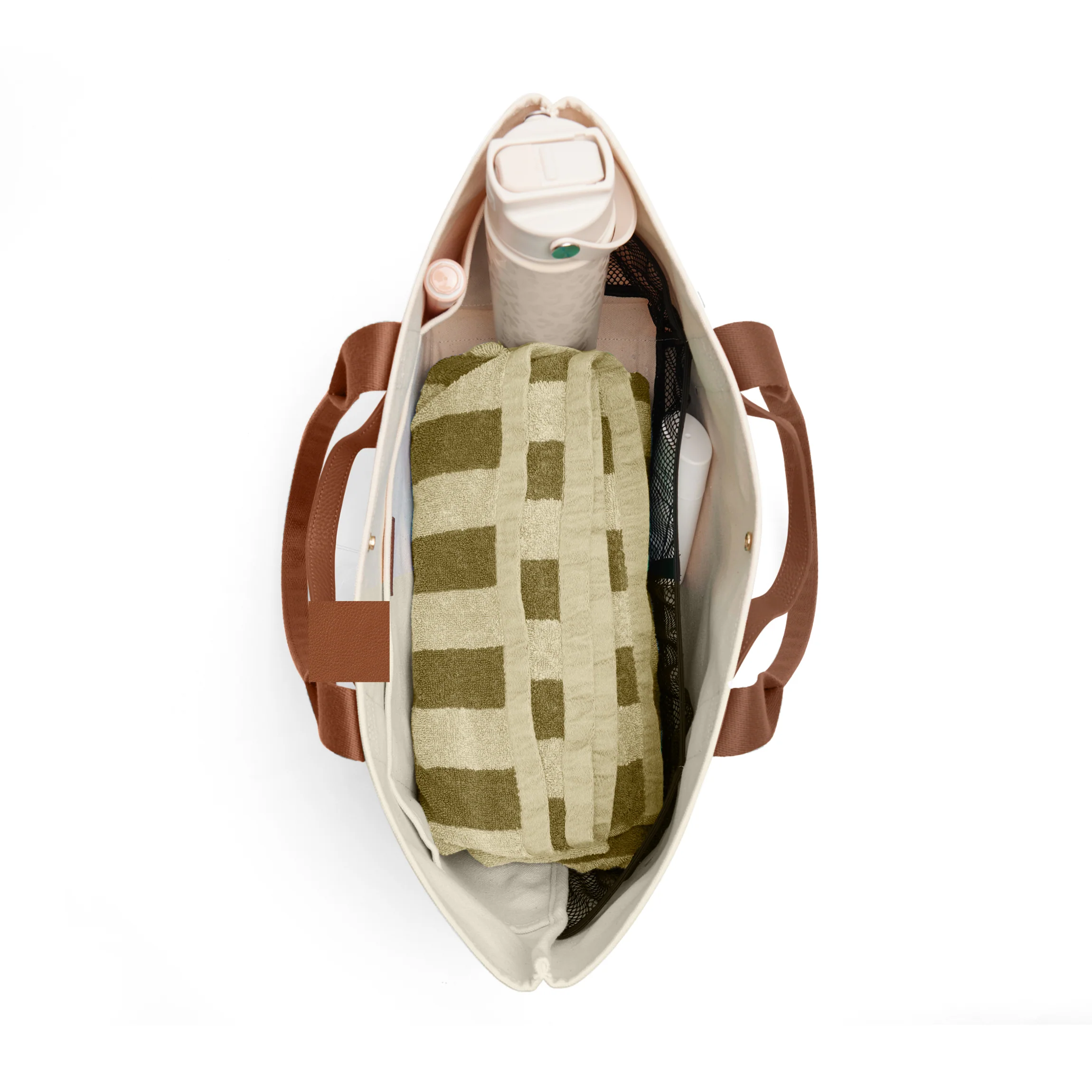 Small Canvas Beach Tote Natural Canvas/Saddle Brown - Image 3