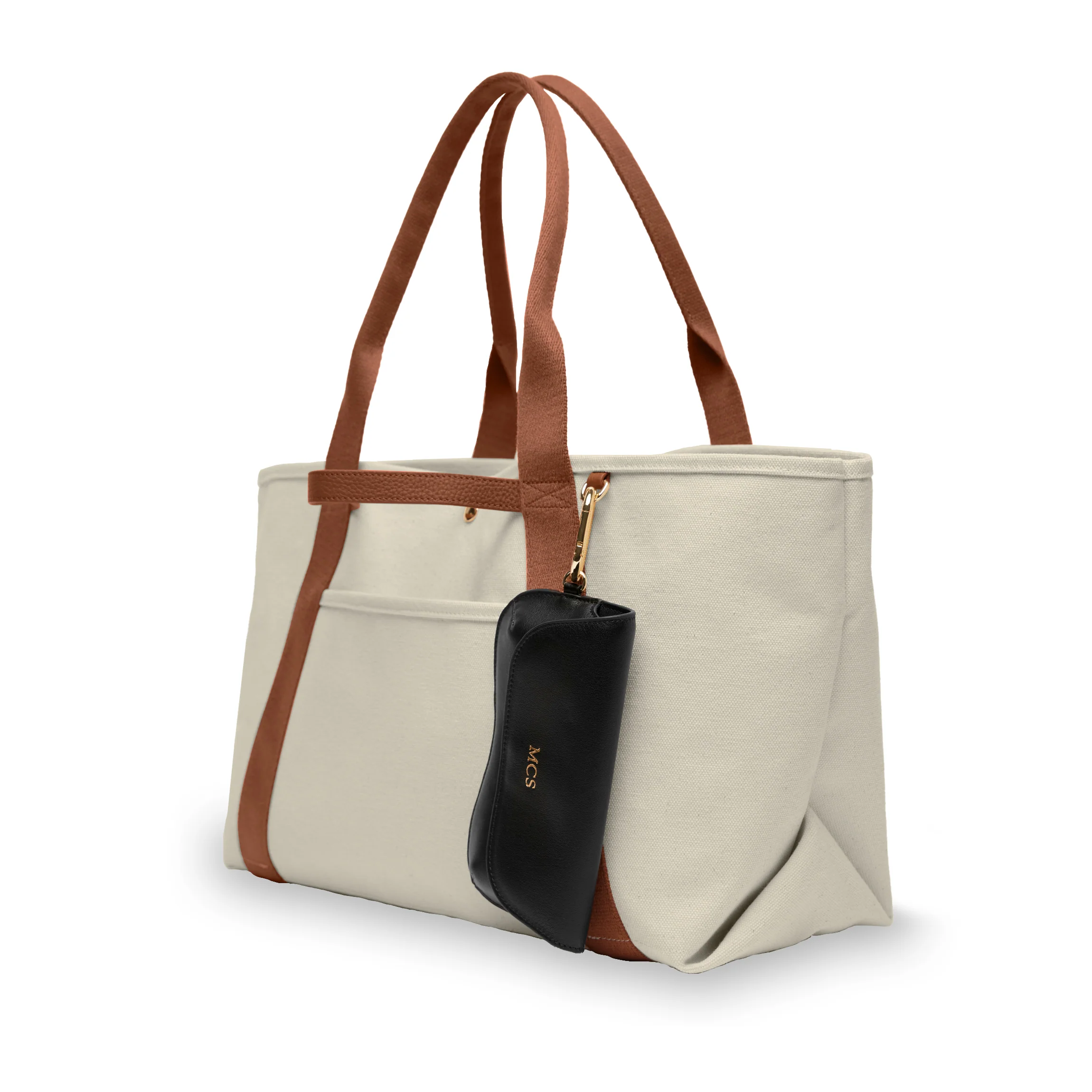 Small Canvas Beach Tote Natural Canvas/Saddle Brown - Image 5