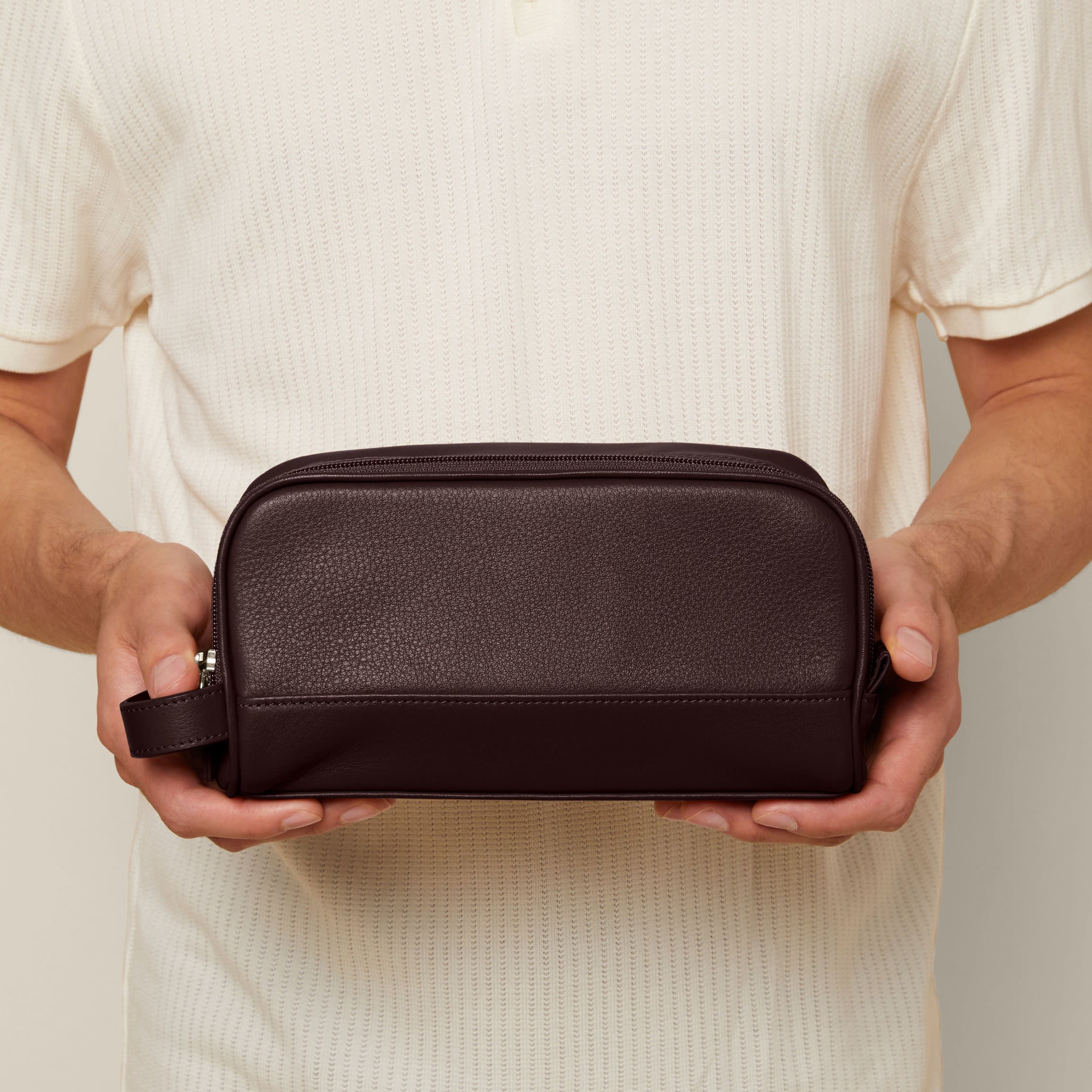 Small Double Zip Toiletry Bag Brown - Image 3