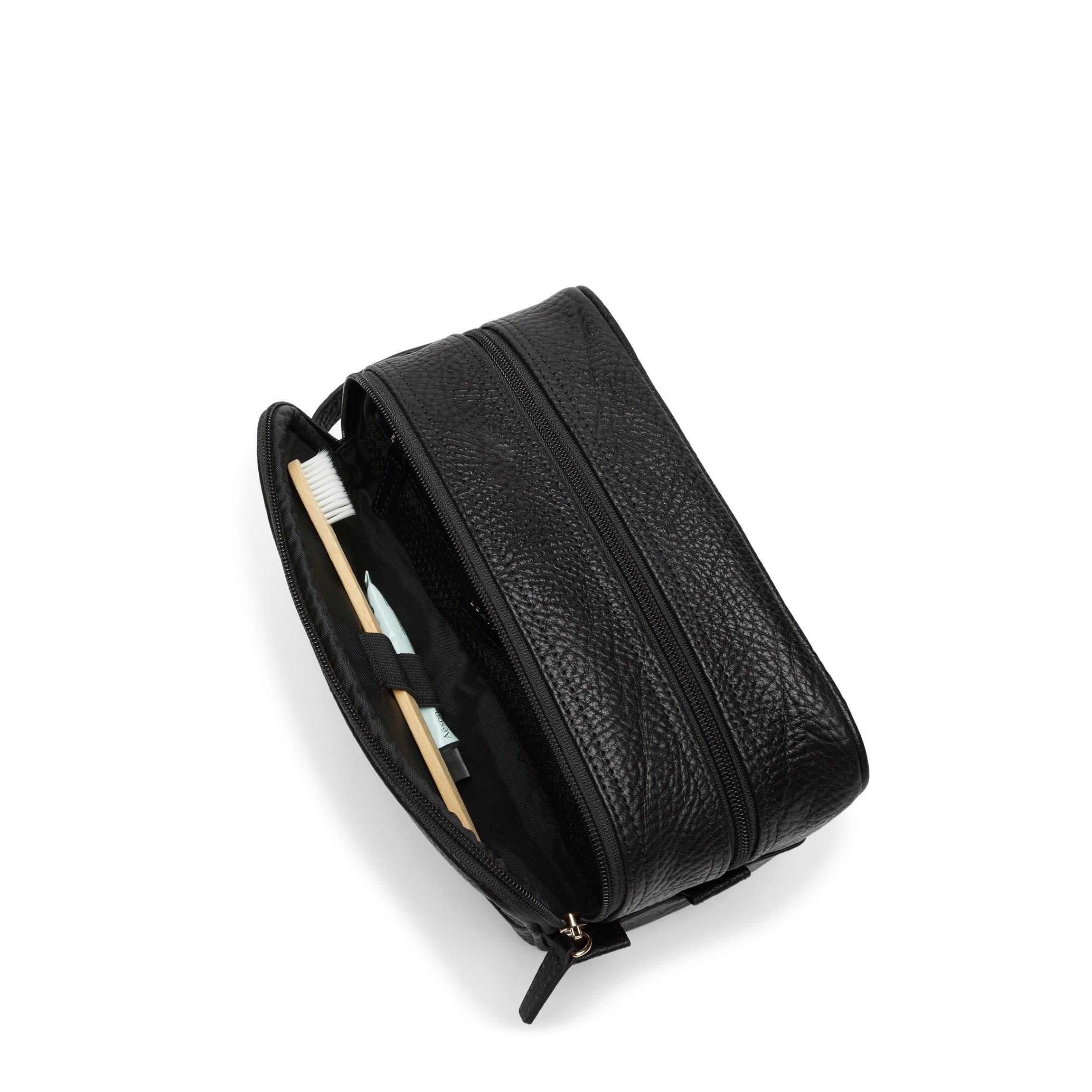 Small Double Zip Toiletry Bag Ebony - Image 4