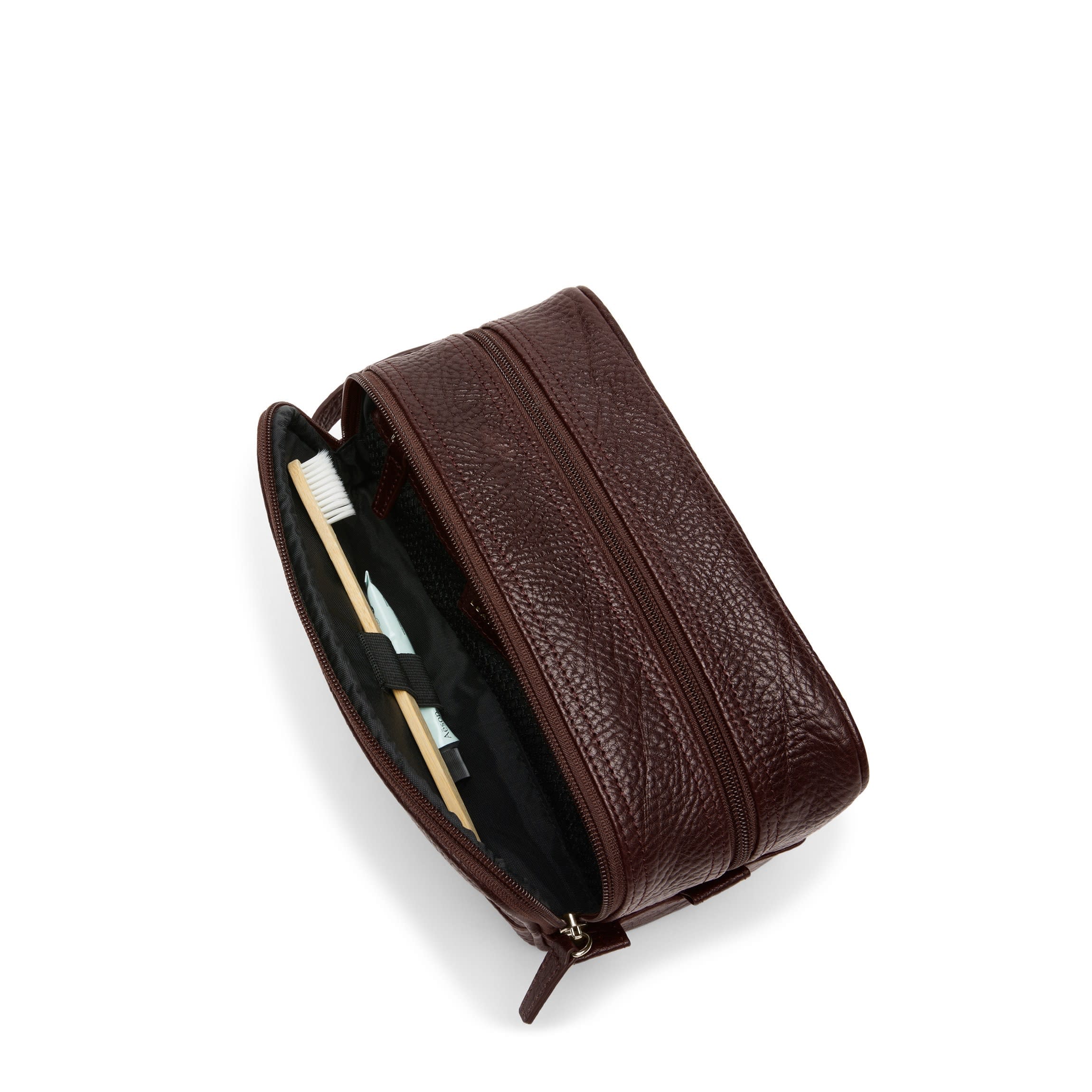 Small Double Zip Toiletry Bag Espresso - Image 4