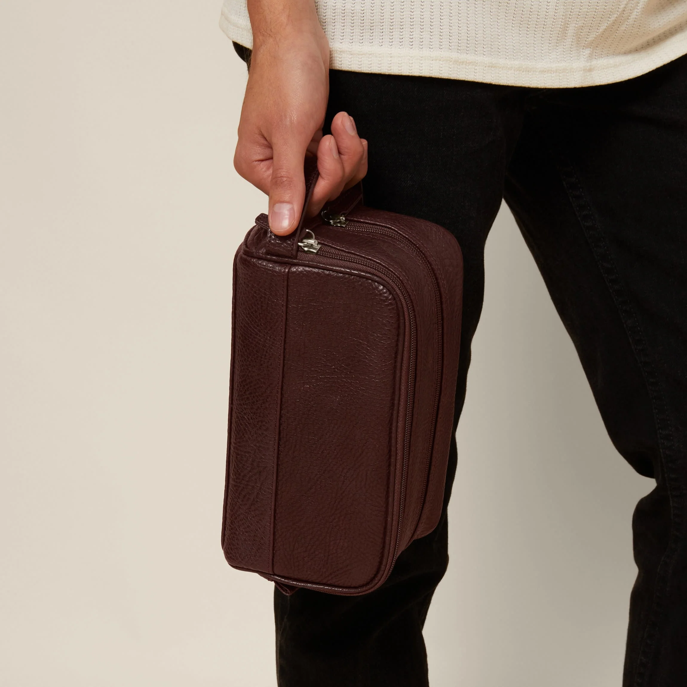 Small Double Zip Toiletry Bag Espresso - Image 7