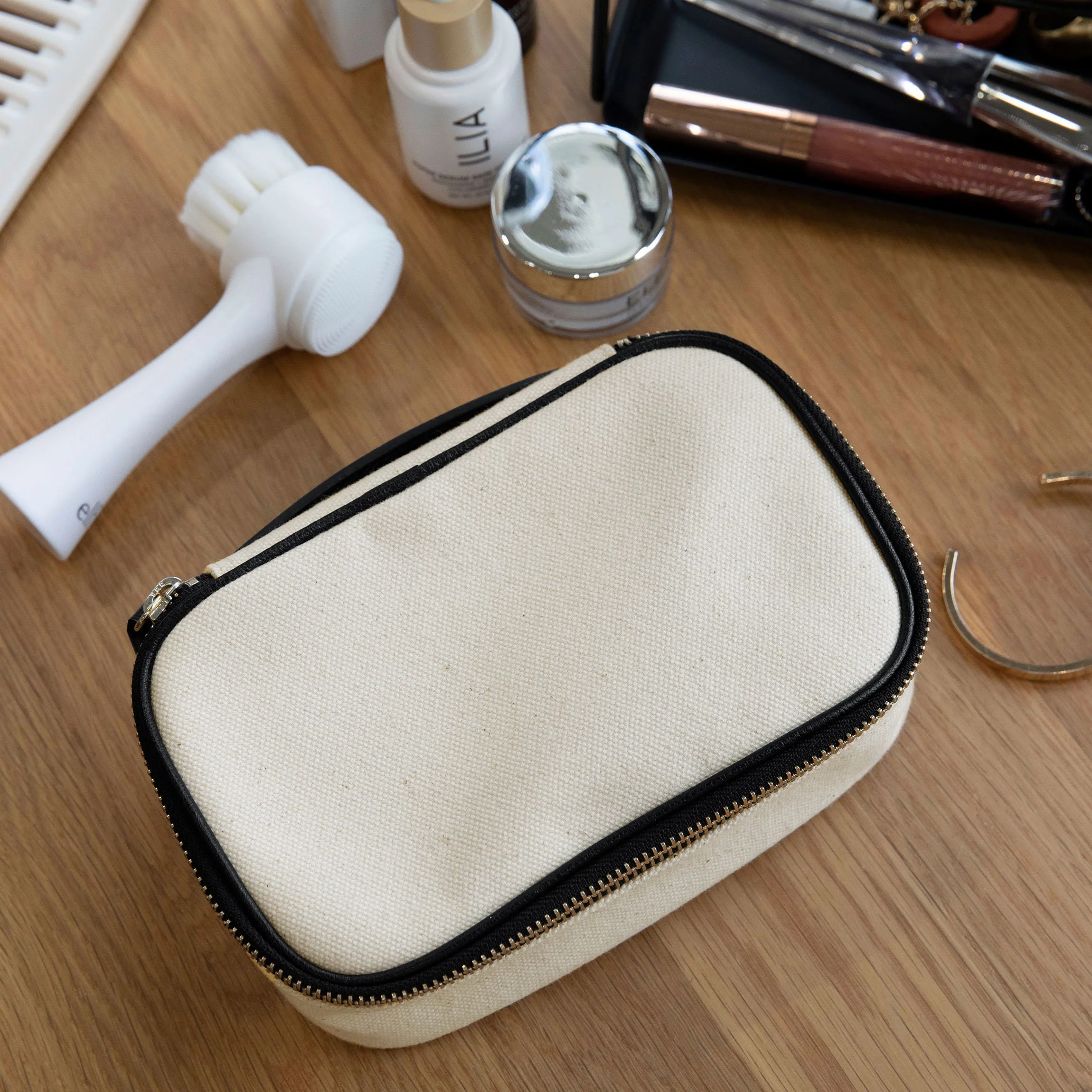 Small Travel Organizer in Canvas Natural Canvas/Black - Image 3
