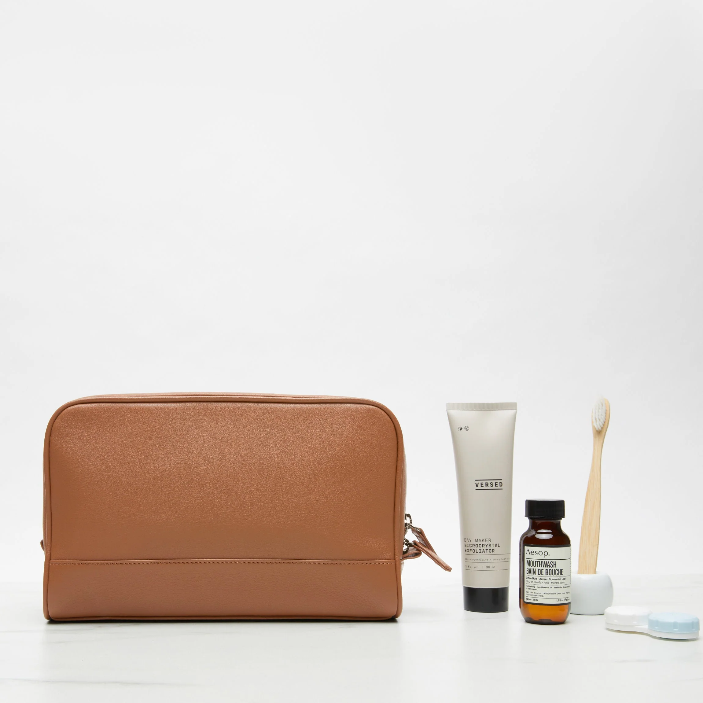 Top Zip Toiletry Bag Cognac - Image 2