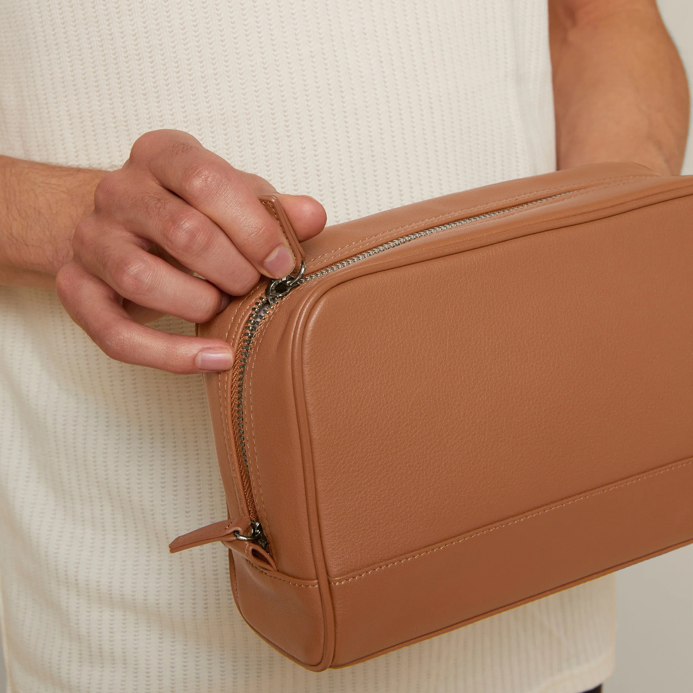 Top Zip Toiletry Bag Cognac - Image 3