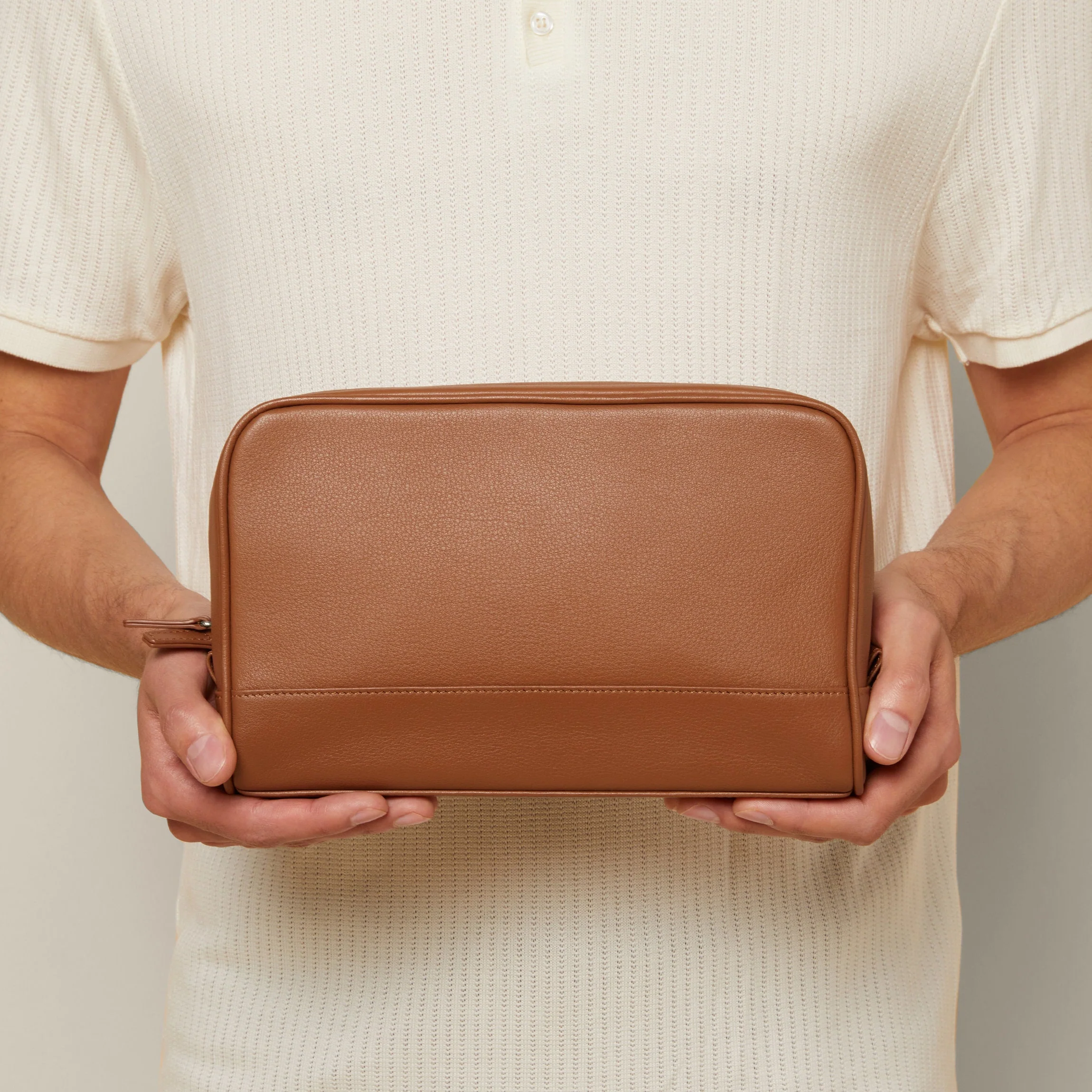 Top Zip Toiletry Bag Cognac - Image 4